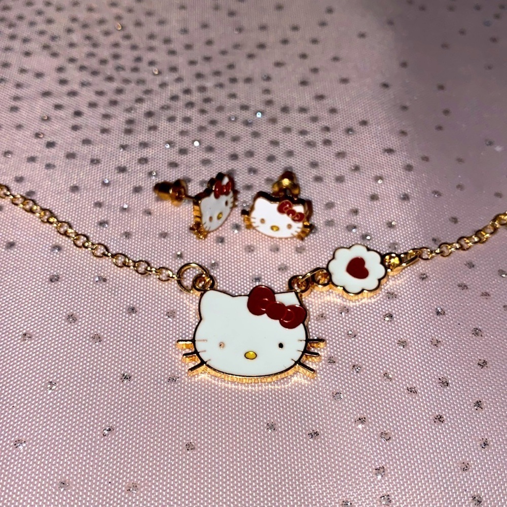 Hello kitty gold necklace and earring set Sanrio kawaii accessories